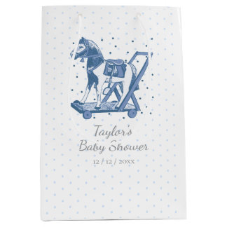 Cute Vintage Blue Hobby Horse Pattern Medium Gift Bag