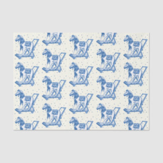 Cute Vintage Blue Hobby Horse Pattern Tissue Paper
