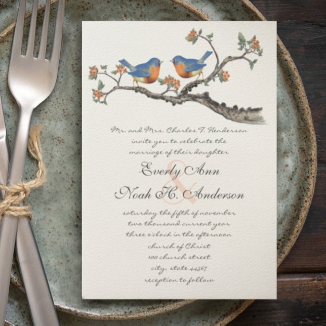 Cute Vintage Bluebirds Wedding Invitations (Creator Uploaded)