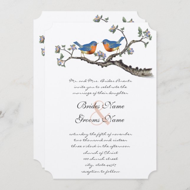 Cute Vintage Bluebirds Wedding Invitations (Front/Back)
