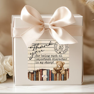 Cute Vintage Books Teddy Bear Baby Shower Favor Square Sticker