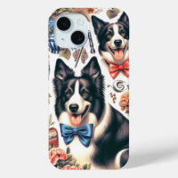 Cute Vintage Border Collie Illustration