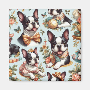 Cute Vintage Boston Terrier Illustration Magnet