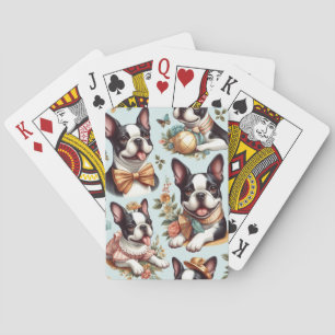 Cute Vintage Boston Terrier Illustration Playing Cards