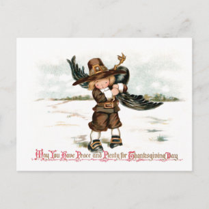 Cute Vintage Boy with Turkey Postcard