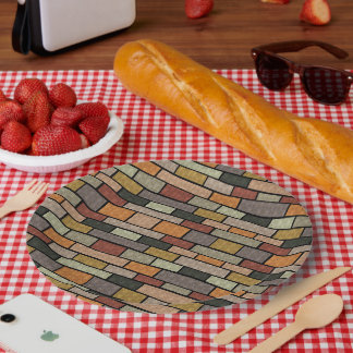 Cute vintage bricks pattern paper plate