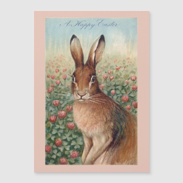 Cute Vintage Brown Easter Bunny and Clover (Front)
