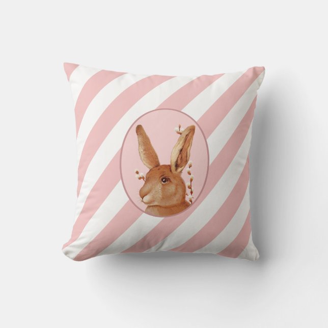 Cute Vintage Bunny and Stripes Cushion (Front)