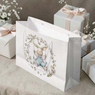 Cute Vintage Bunny in Swing Baby Shower Large Gift Bag