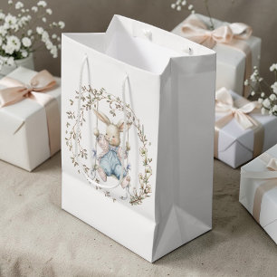 Cute Vintage Bunny in Swing Baby Shower Medium Gift Bag