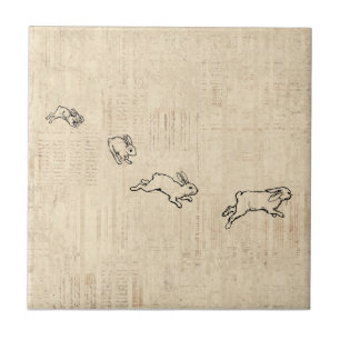 Cute Vintage Bunny Themed Jumping Rabbits Art Tile