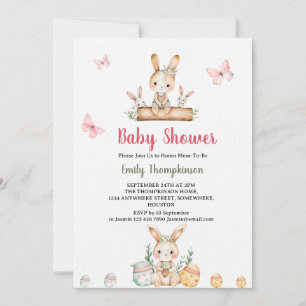 Cute Vintage Bunny with green Leaves Baby Shower  Invitation