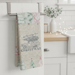 Cute Vintage Burlap Stamp Christmas Tree Pattern Tea Towel