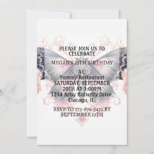 Cute Vintage Butterfly Design Birthday Party Invitation