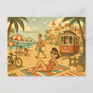 Cute Vintage California Beach Ocean Coast Travel Postcard