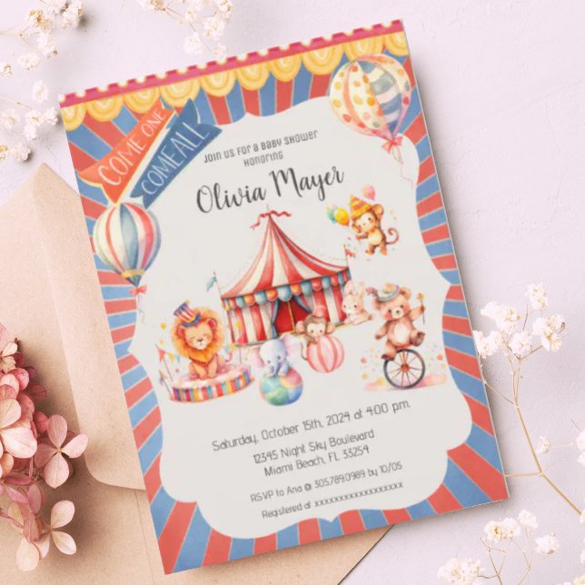 Cute Vintage Carnival Circus Baby Shower  Invitation (Creator Uploaded)