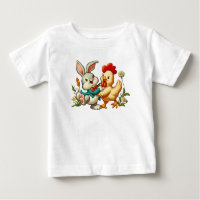 Cute, vintage cartoon Chicken & Rabbit