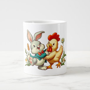 Cute, vintage cartoon Chicken & Rabbit Large Coffee Mug