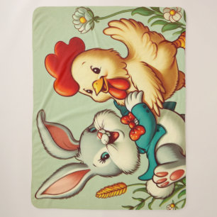 Cute, vintage cartoon Chicken & Rabbit Sherpa Blanket