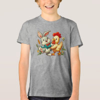 Cute, vintage cartoon Chicken & Rabbit