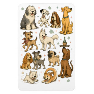 Cute Vintage Cartoon Dog Breeds Clipart Collection Magnet