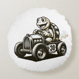 Cute vintage cartoon turtle racer Tri-Blend shirts Round Cushion