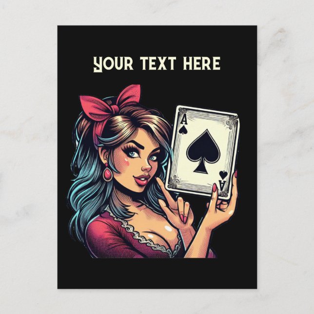 Cute vintage Casino girl add message poker Postcard (Front)