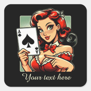 Cute vintage Casino lady add text  Square Sticker