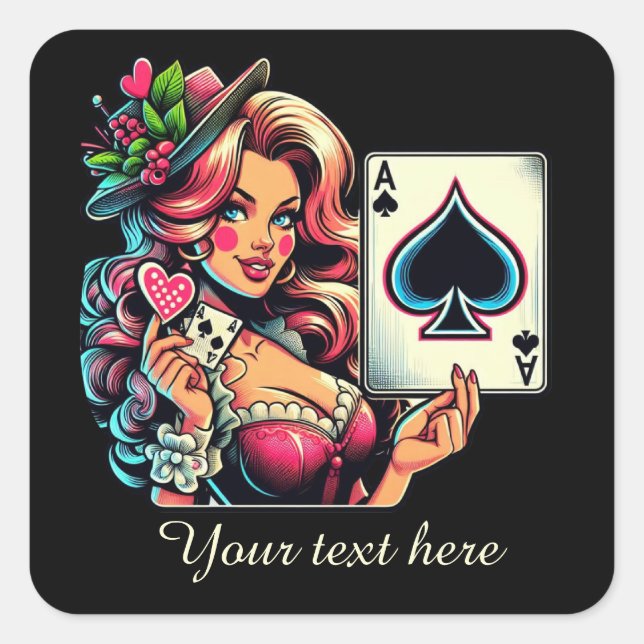 Cute vintage Casino lady add text  Square Sticker (Front)