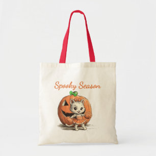 Cute Vintage Cat Halloween Custom Spooky Season Tote Bag