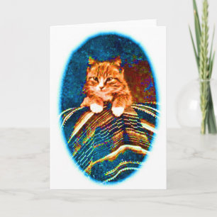 CUTE VINTAGE CAT KITTEN WITH RUG CARD