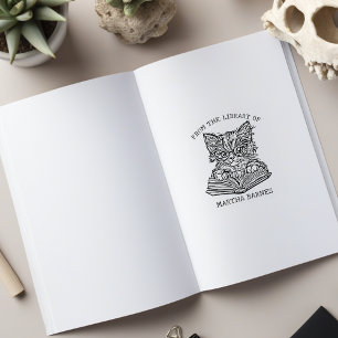 Cute Vintage Cat Library Bookplate Rubber Stamp