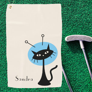Cute Vintage Cat Modern Monogrammed Golf Towel
