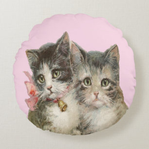 Cute Vintage Cat Photo or image Round Pillow