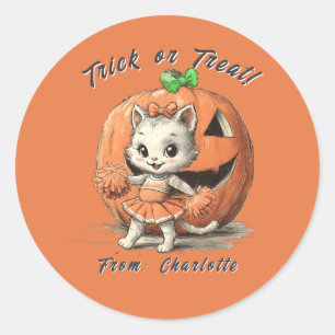 Cute Vintage Cat Pumpkin Custom Halloween Spooky Classic Round Sticker