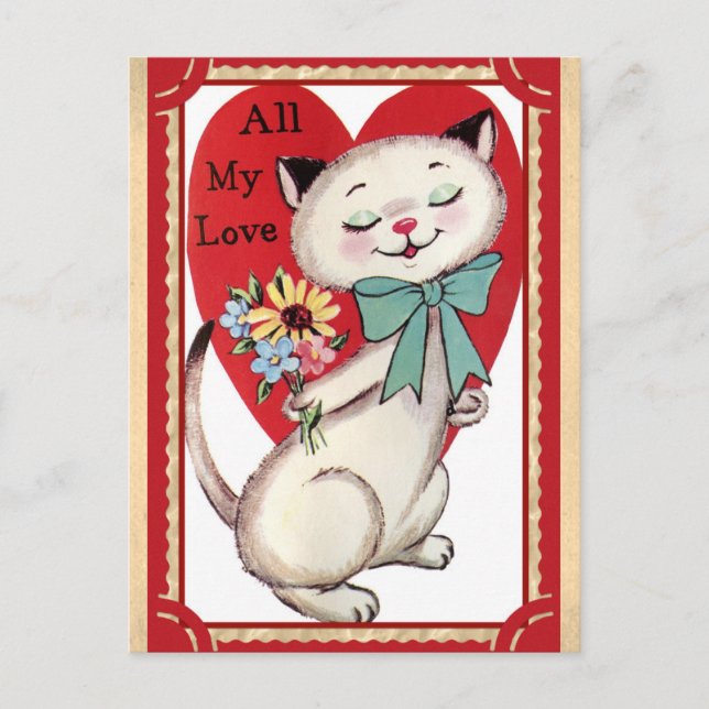 Cute Vintage Cat Valentines Day Postcard (Front)