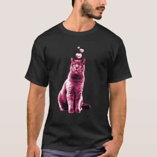 Cute Vintage Cat with Hearts Retro Pink 1 T-Shirt
