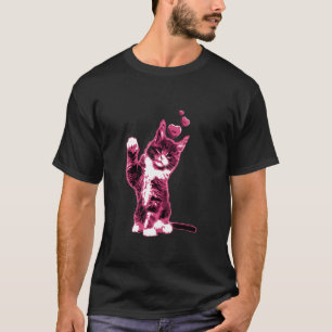 Cute Vintage Cat with Hearts Retro Pink 6 T-Shirt