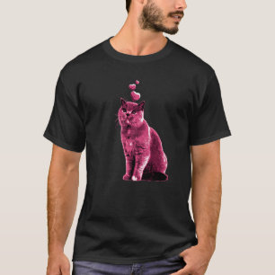 Cute Vintage Cat with Hearts Retro Pink 7 T-Shirt