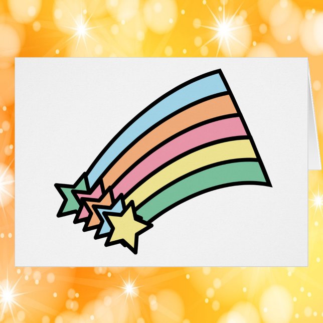 Cute Vintage Celestial Stars Graphic (A card with a cute pastel shooting star and rainbow graphic.)