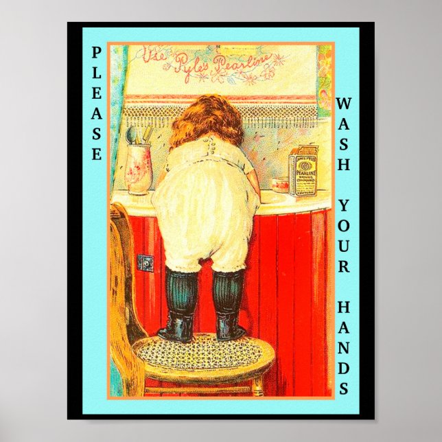 Cute Vintage Child Please Wash Your Hands Poster (Front)