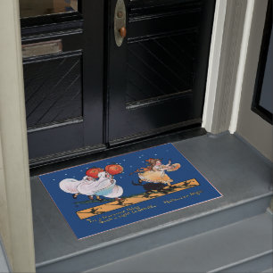 Cute Vintage Children Spooked on Halloween Night Doormat