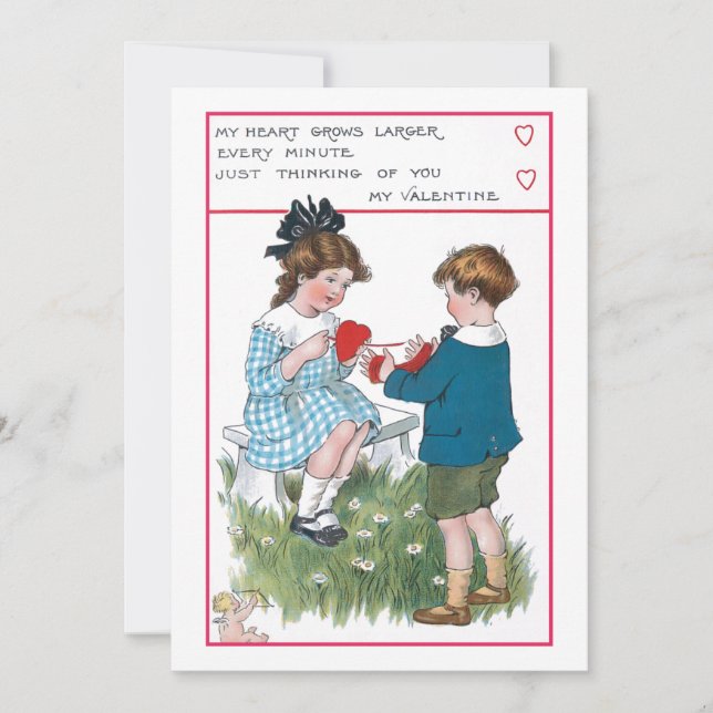 Cute Vintage Children with Valentine Cupid Holiday Card (Front)