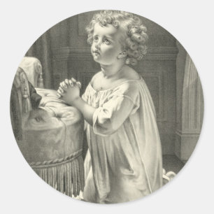 Cute Vintage Childs First Prayer Illustration 1878 Classic Round Sticker