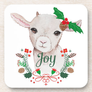 Cute Vintage Christmas Baby Goat - Joy Coaster