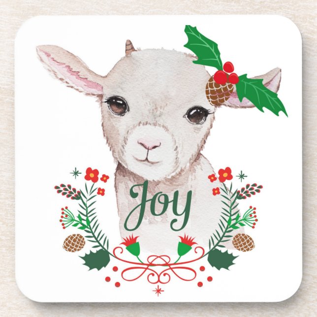 Cute Vintage Christmas Baby Goat - Joy Coaster (Front)