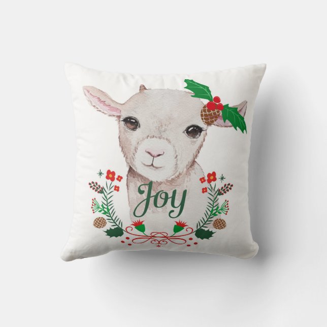 Cute Vintage Christmas Baby Goat - Joy Cushion (Back)