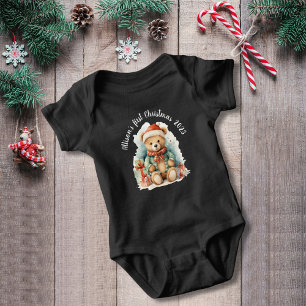 Cute Vintage Christmas Bear Baby Bodysuit