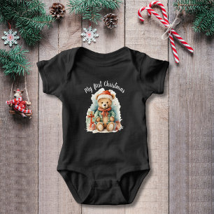 Cute Vintage Christmas Bear Baby Bodysuit