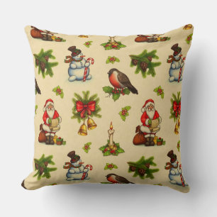 Cute Vintage Christmas Elements Throw Pillow